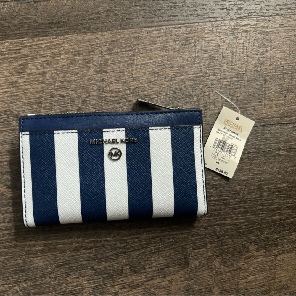 Michael Kors Blue and White Striped Wallet